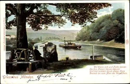 Ak Hann. Münden in Niedersachsen, Weserstein, Salondampfer Fürst Bismarck