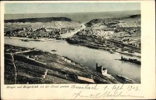 Ak Bingerbrück Bingen am Rhein, Blick von der Rossel ins Rheintal