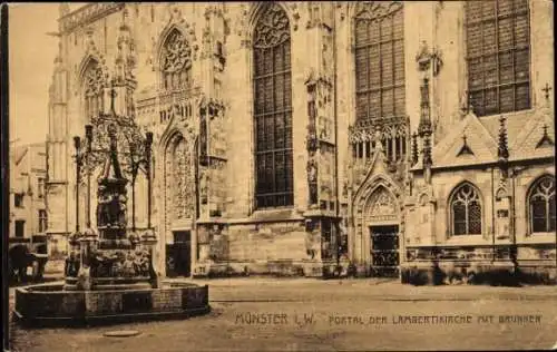 Ak Münster in Westfalen, Lambertikirche, Portal, Brunnen