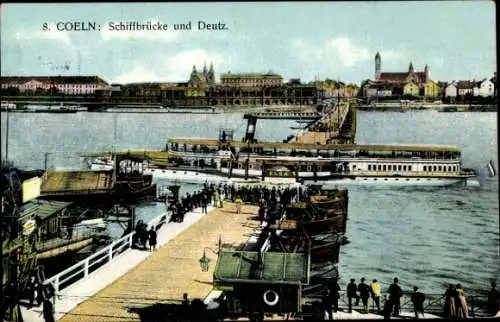 Ak Köln am Rhein, Teilansicht, Schiffbrücke, Deutz, Schiff, Steg, Anleger