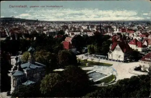 Ak Darmstadt in Hessen, Totalansicht, Blick vom Hochzeitsturm