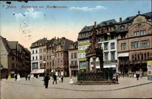 Ak Mainz am Rhein, Marktplatz mit Marktbrunnen