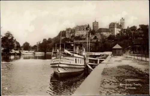 Ak Bernburg an der Saale, Schloss, Anleger, Schiff