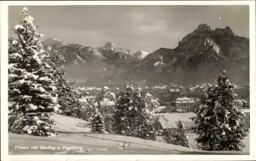 Ak Füssen im Allgäu, Teilansicht, Säuling, Tegelberg, Winteransicht