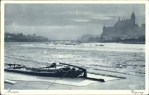 Ak Meißen an der Elbe, Teilansicht, Eisgang