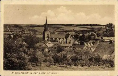 Ak Elbingerode Oberharz am Brocken, Teilansicht, Kirche