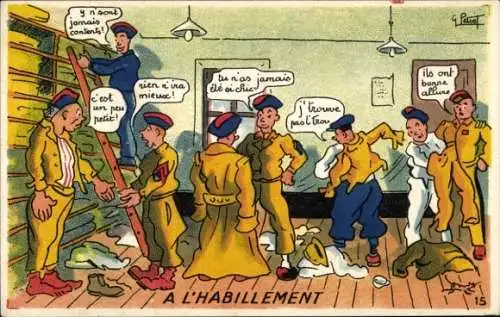 Ak Französische Soldaten in der Kleiderkammer