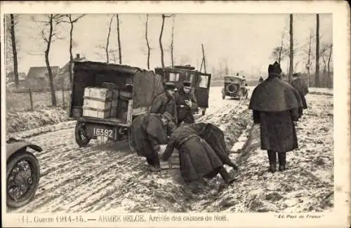 Ak Armee Belge, Arrivee des caisses de Noel, I WK