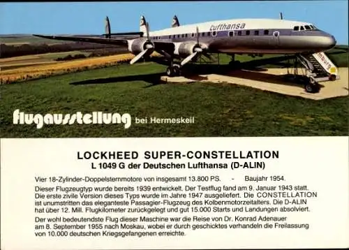 Ak Passagierflugzeug Lufthansa, Lockheed Super Constellation L 1049 G, D-ALIN