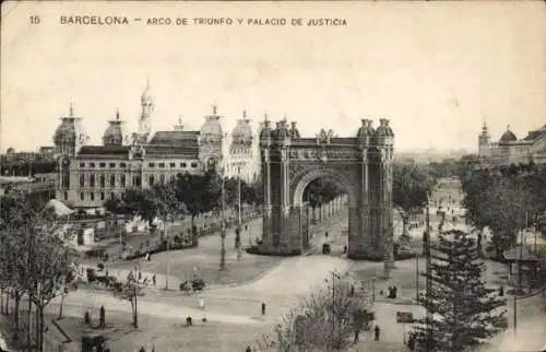 Ak Barcelona Katalonien Spanien, Arc de Triomphe und Justizpalast