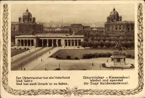 Ak Wien 1., Baustein Österreichisches Heldendenkmal 1934, Äußeres Burgtor, Museen