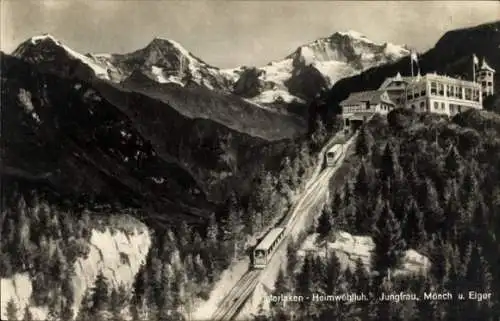 Ak Interlaken Kanton Bern Schweiz, Heimwehfluh Standseilbahn, Jungfrau, Mönch, Eiger