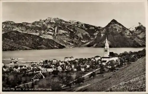 Ak Buochs Kt Nidwalden Schweiz, Gesamtansicht, Vierwaldstättersee