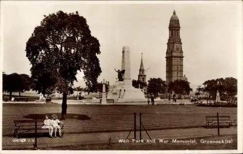 Ak Greenock Schottland, Kriegsdenkmal, Wellpark