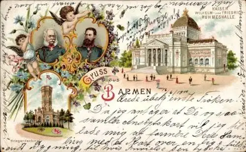 Litho Barmen Wuppertal, Kaiser Wilhelm und Friedrich Ruhmeshalle, Kriegerdenkmal, Engel