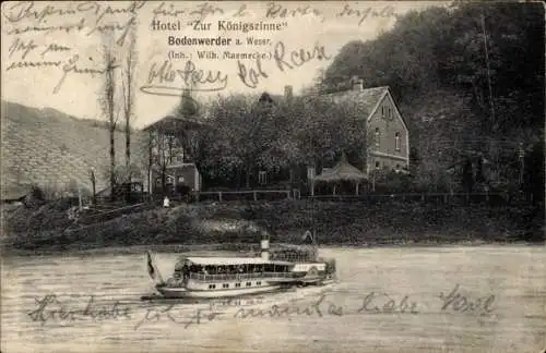 Ak Bodenwerder an der Weser, Hotel Zur Königszinne, Schiff