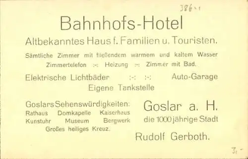 Ak Goslar am Harz, Bahnhofshotel, Inh. Rudolf Gerboth