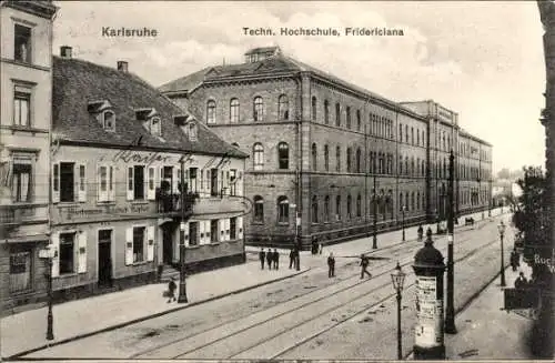 Ak Karlsruhe in Baden, Techn. Hochschule, Fridericiana, Litfaßsäule