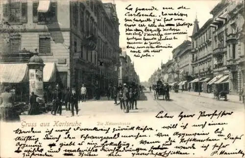 Ak Karlsruhe in Baden, Die Kaiserstraße, Litfaßsäule, Passanten