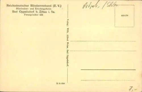 Ak Opolno Zdrój Bad Oppelsdorf Bogatynia Reichenau Schlesien, Blindenkurheim, Erholungsheim