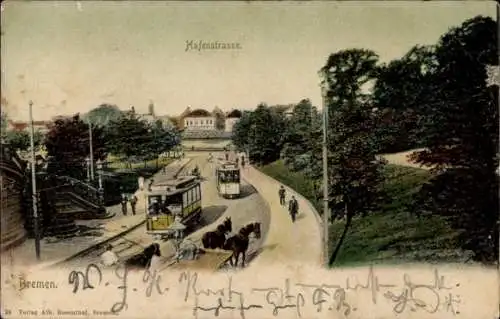 Ak Hansestadt Bremen, Hafenstraße, Straßenbahn