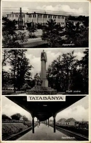 Ak Felsőgalla Obergalla Tatabánya Totiserkolonie Ungarn, Anyagraktar, Denkmal, Bahnhof