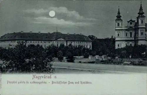 Mondschein Ak Oradea Großwardein Nagyvárad Rumänien, Bischöflicher Dom, Residenz