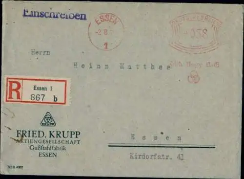 Einschriebbrief mit Inhalt 02.08.1929, Friedrich Krupp AG