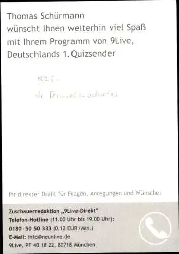 Ak Moderator Thomas Schürmann, Portrait, Autogramm