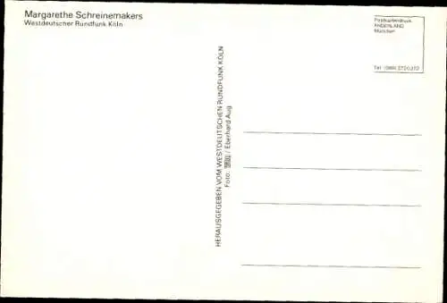 Ak Moderatorin Margarethe Schreinemakers, Portrait, Autogramm