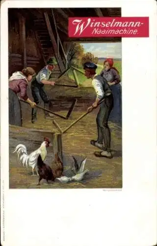 Ak Winselmann Nähmaschine, Werbung, Bauern, Stroh, Hühner