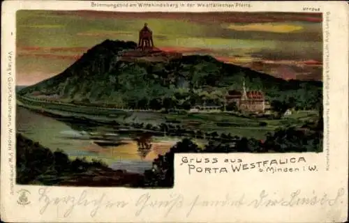 Litho Porta Westfalica an der Weser, Stimmungsbild am Wittekindsberg