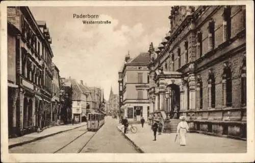 Ak Paderborn in Westfalen, Westernstraße, Straßenbahn, Passanten