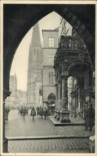 Ak Münster in Westfalen, Lambertikirche mit Rathausbogen