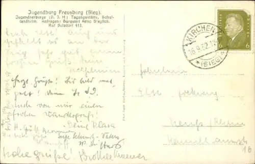 Ak Freusburg Kirchen an der Sieg, Jugendburg Freusburg