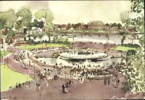 Künstler Ak Köln am Rhein, Im Rheinpark des Messe- und Ausstellungsgeländes, Der Tanzbrunnen