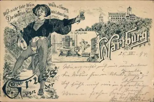 Vorläufer Litho Lutherstadt Eisenach in Thüringen, Wartburg, Lutherstube, 1894
