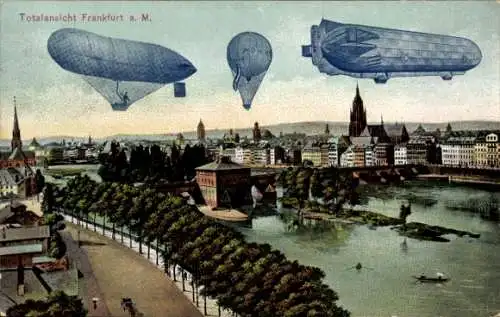 Ak Frankfurt am Main, Totalansicht, Fotomontage, Zeppelin, Ballon