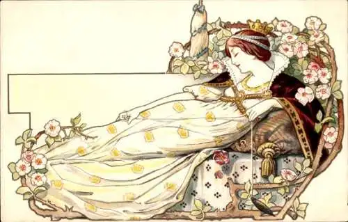 Jugendstil Litho Märchen, Gebrüder Grimm, Dornröschen