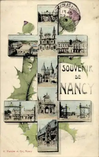 Ak Nancy Meurthe et Moselle, Schloss, Kirche, Eingangstor, Distel, Gebäude