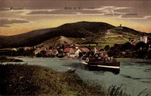 Ak Rühle Bodenwerder an der Weser, Panorama, Wesertal, Herzog Wilhelm-Denkmal