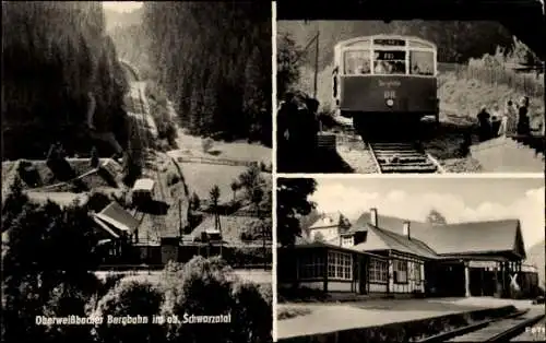 Ak Oberweißbach im Weißbachtal Thüringen, Bergbahn im ob. Schwarzatal, Bahnhof