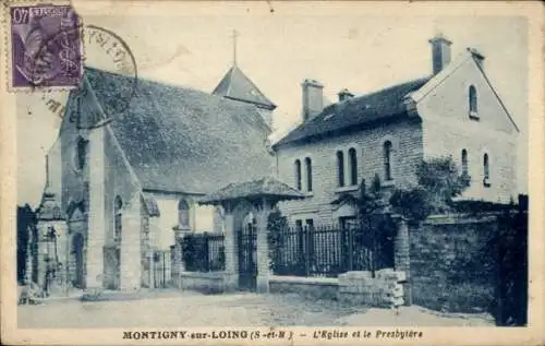 Ak Montigny sur Loing Seine et Marne, Kirche, Presbyiere
