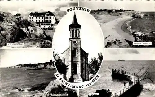 Ak Saint Marc sur Mer Saint Nazaire Loire Atlantique, L'Hotel de la Plage, La Jetee, Strand