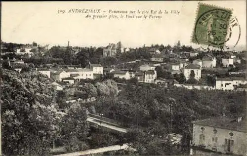 Ak Andrézieux Loire, Panorama auf der Ostseite der Stadt, im Vordergrund die Forens-Brücke