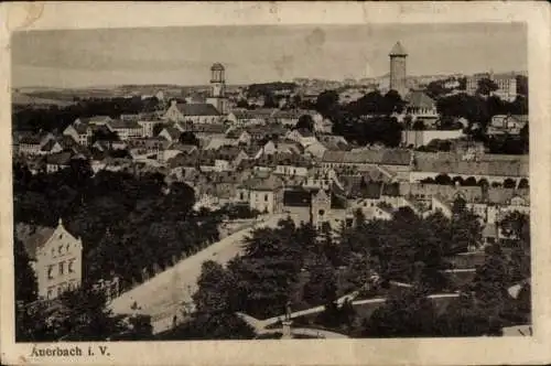 Ak Auerbach im Vogtland, Teilansicht, Turm