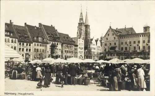 Ak Nürnberg in Mittelfranken, Marktplatz, Marktszene