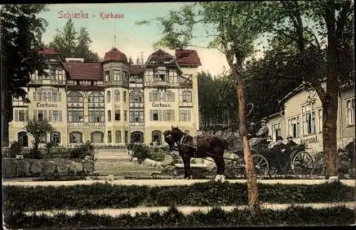 Ak Schierke Wernigerode im Harz, Kurhaus, Pferdekutsche