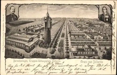 Ak Döberitz im Havelland, Truppenübungsplatz u. Barackenlager, Turm, Wilhelm II.