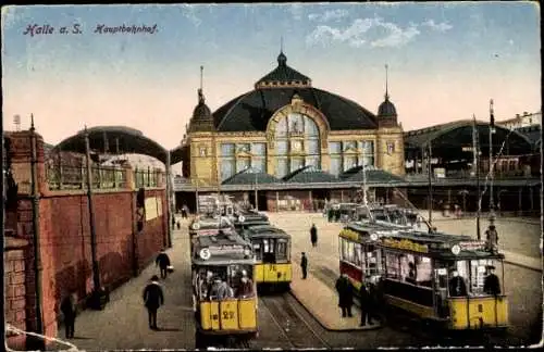 Ak Halle an der Saale, Hauptbahnhof, Straßenbahnhaltestelle